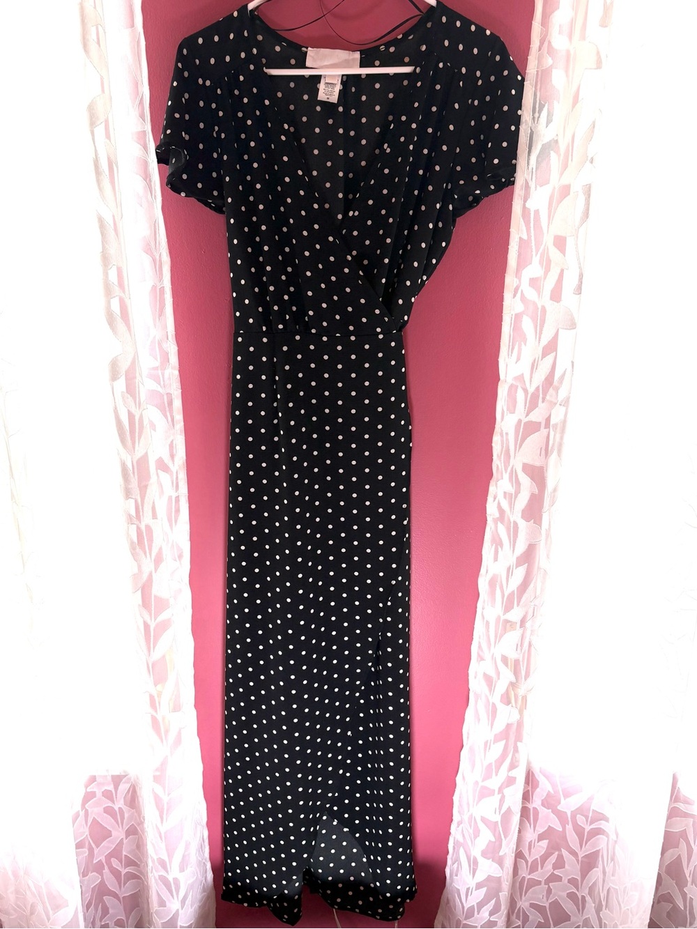 Black Polka Dot Wrap Maxi Dress